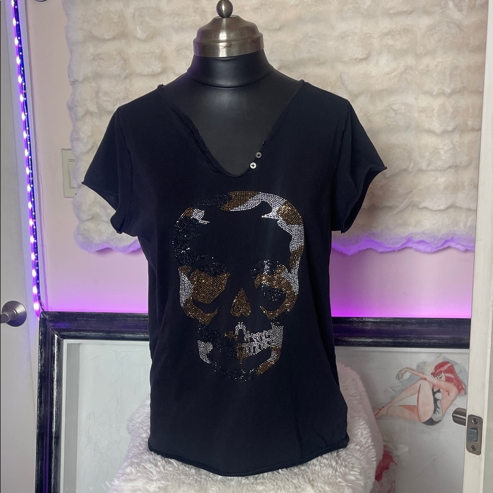 Zaldig & Voltaire Black Skull Embellished Women's Top - Picture 3 of 11
